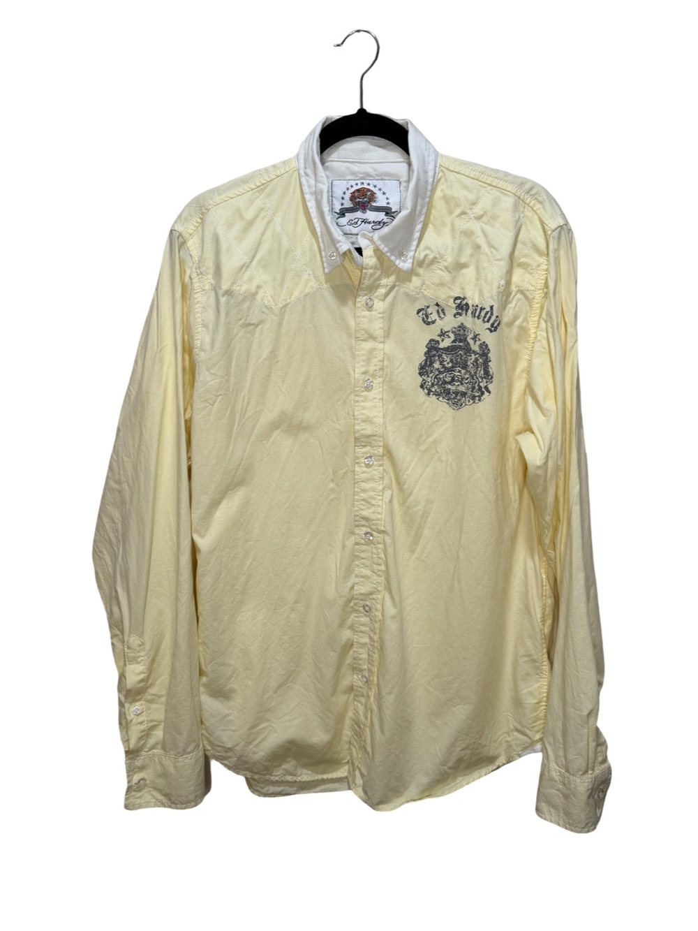 ED HARDY Vintage Pale Yellow Button-Down Shirt L
